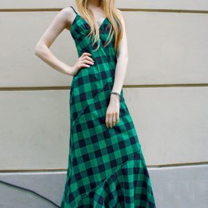 Długa sukienka w rasową kratę - Sukienka Sophie Zielona